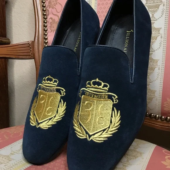 COPY - Billionaire Loafer Shoes Size 40/7 Blue Suede Gold